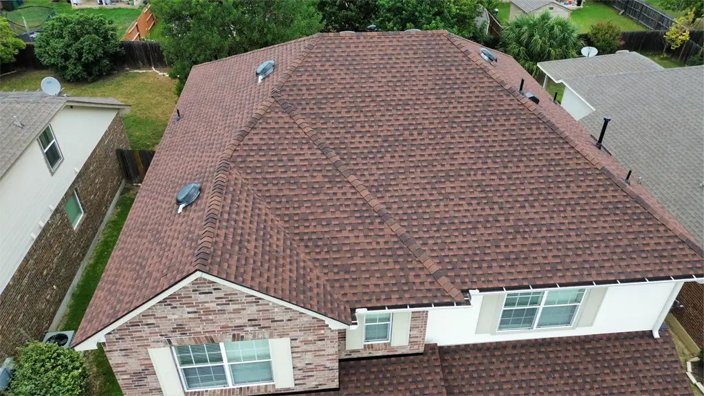 Aerial view of a completed roof