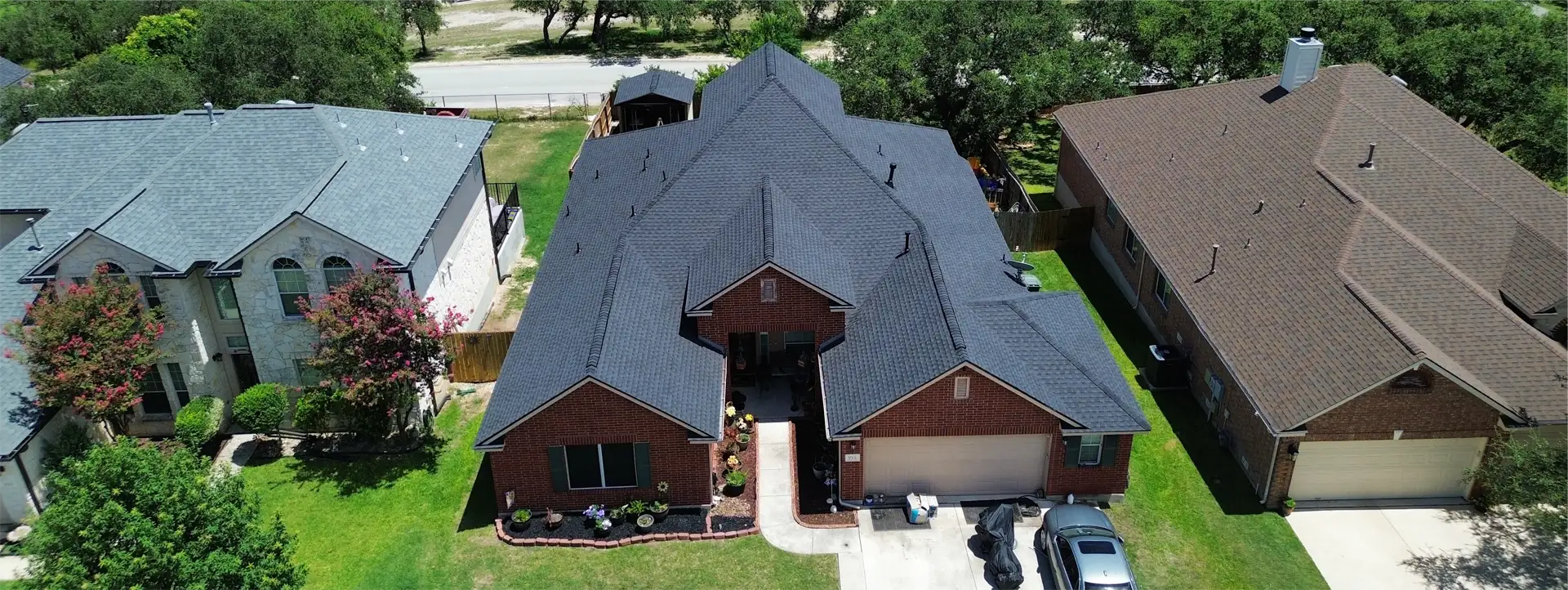 Aerial view of a completed roof