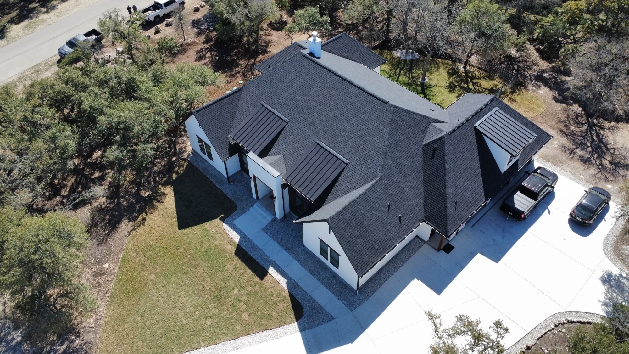 Aerial view of a completed roof