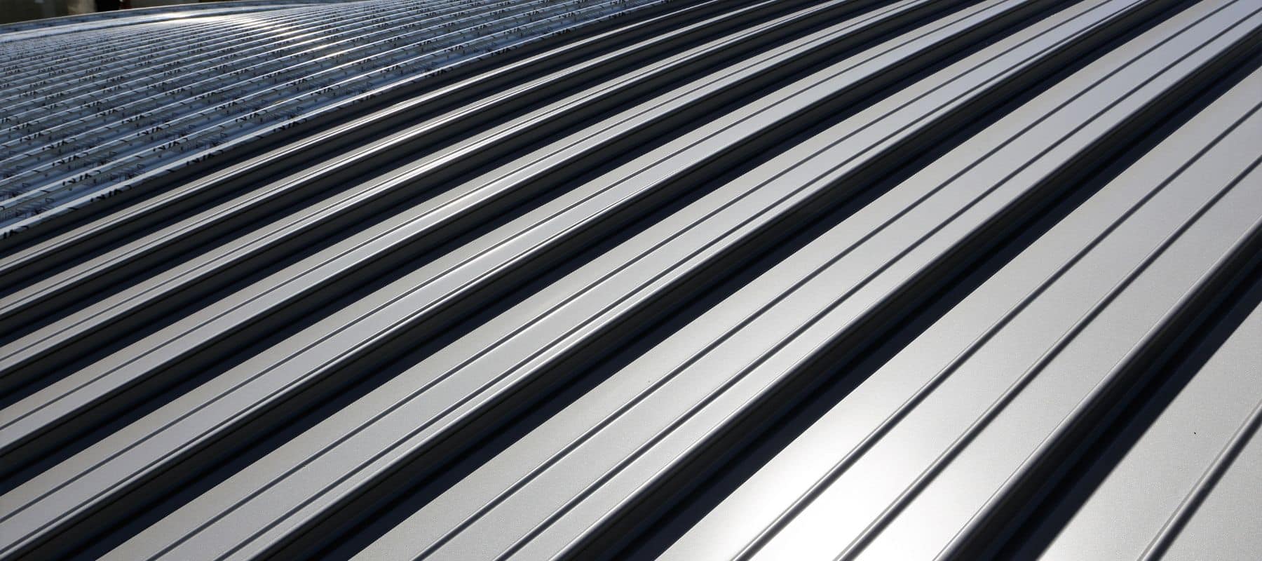 Close-up of a metal roof panel system